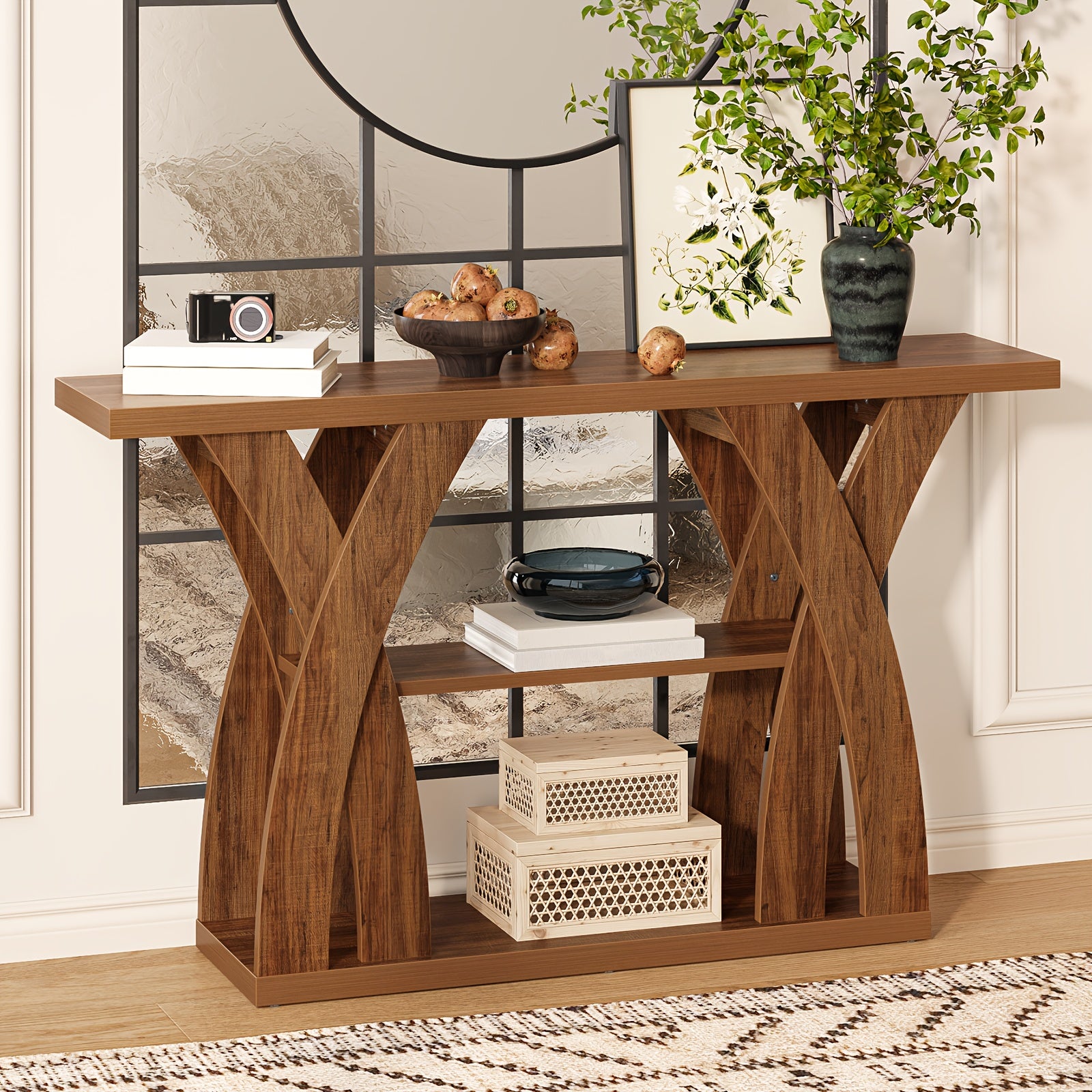Rustic Console Table with Shelf, Entryway Sofa Table 55" Wood