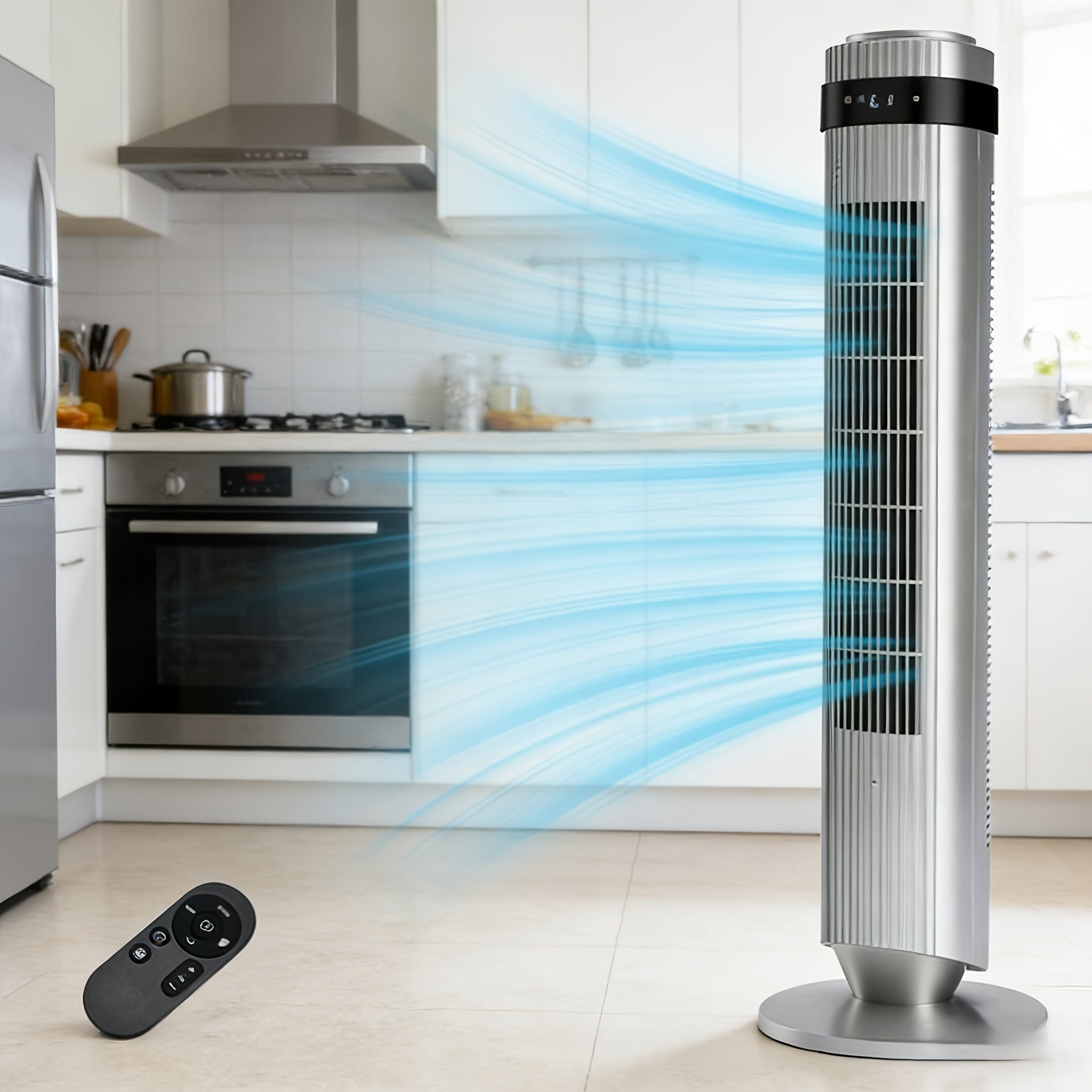 Tower Fan Bladeless 5 Speeds 4 Modes 64° Oscillating Quiet Remote 12H Timer