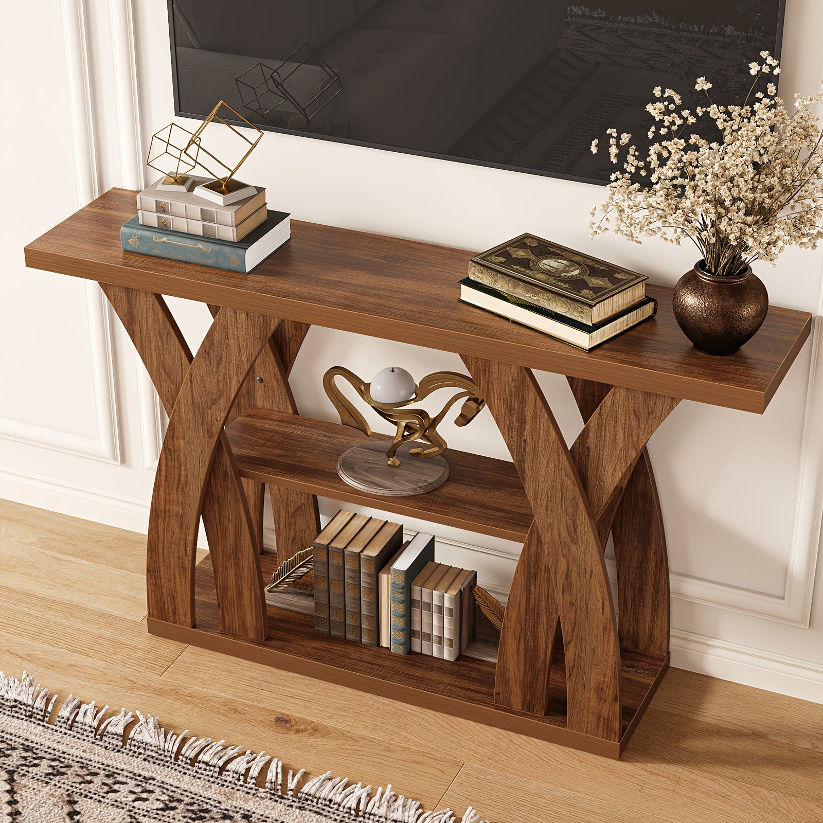 Rustic Console Table with Shelf, Entryway Sofa Table 55" Wood