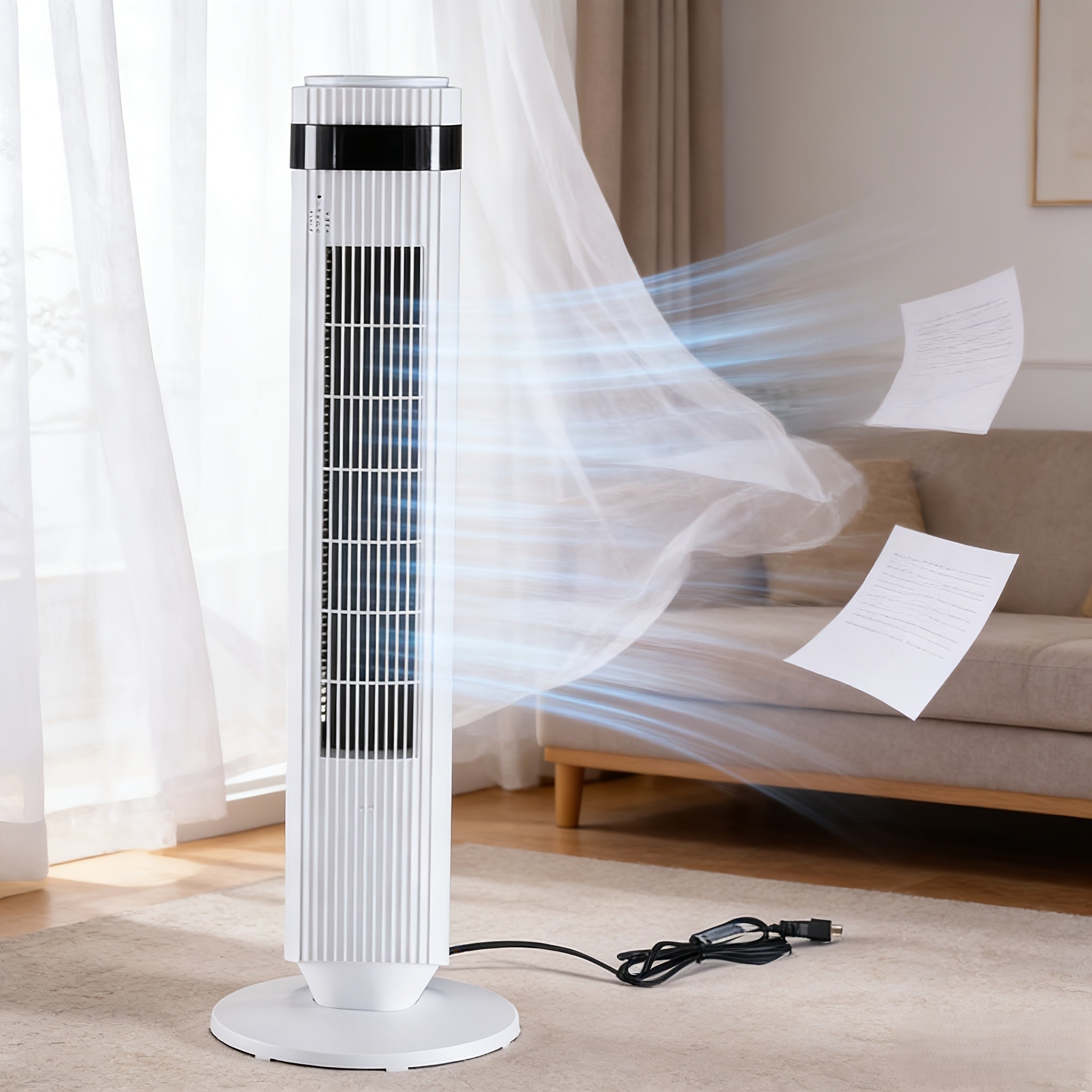 Tower Fan Bladeless 5 Speeds 4 Modes 64° Oscillating Quiet Remote 12H Timer