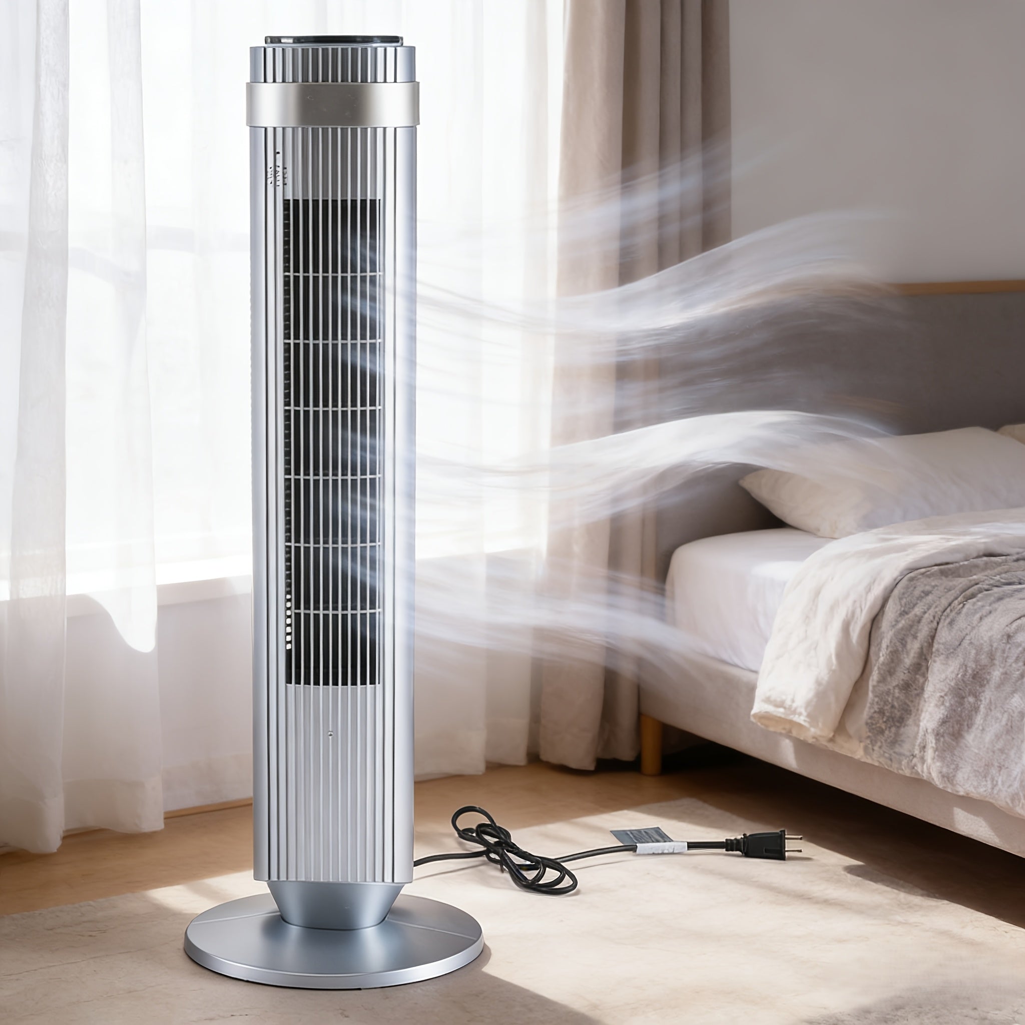 Tower Fan Bladeless 5 Speeds 4 Modes 64° Oscillating Quiet Remote 12H Timer