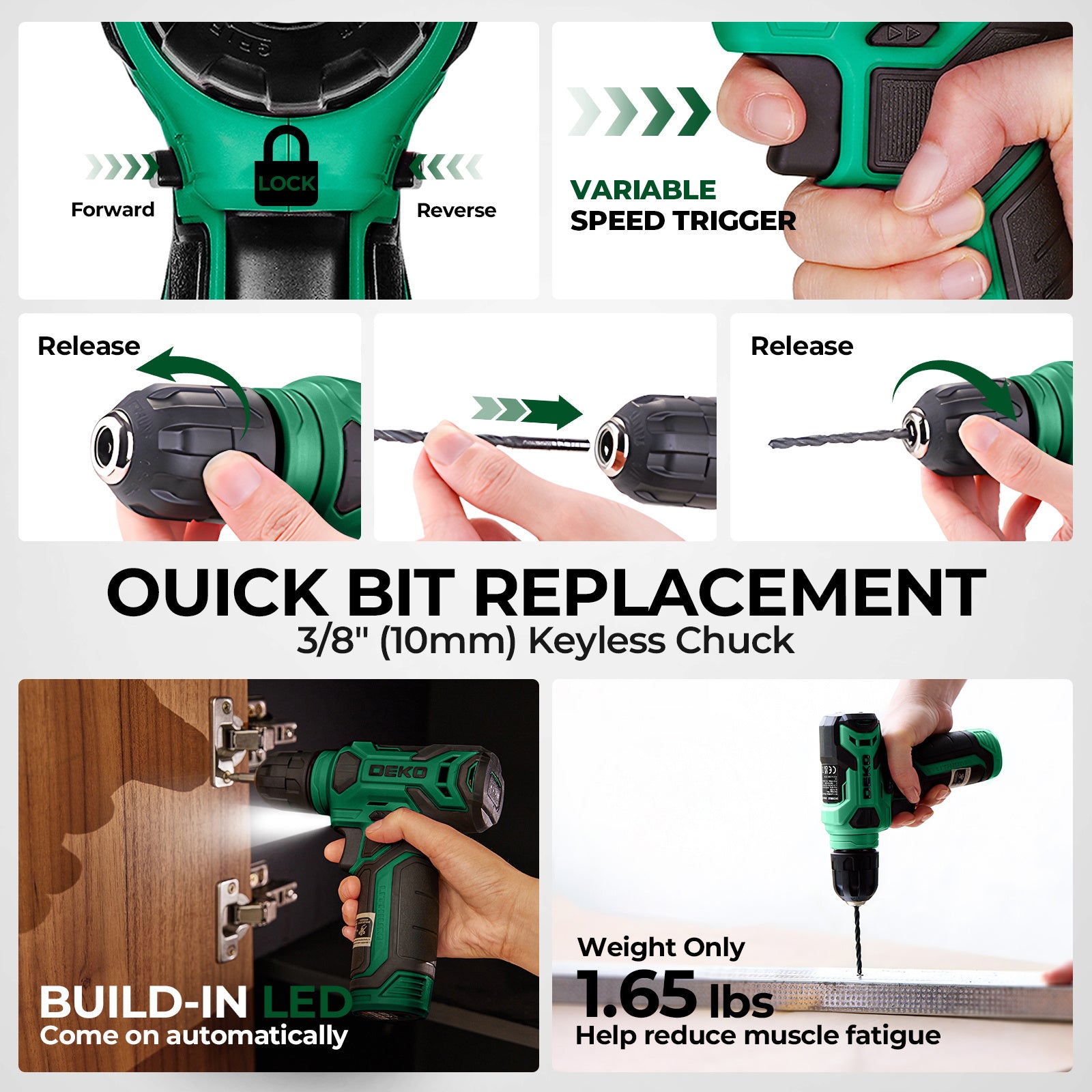 119 PCS Power Tool Set 8V/12V Cordless Drill Driver Hand Tool Kit Home DIY Repair