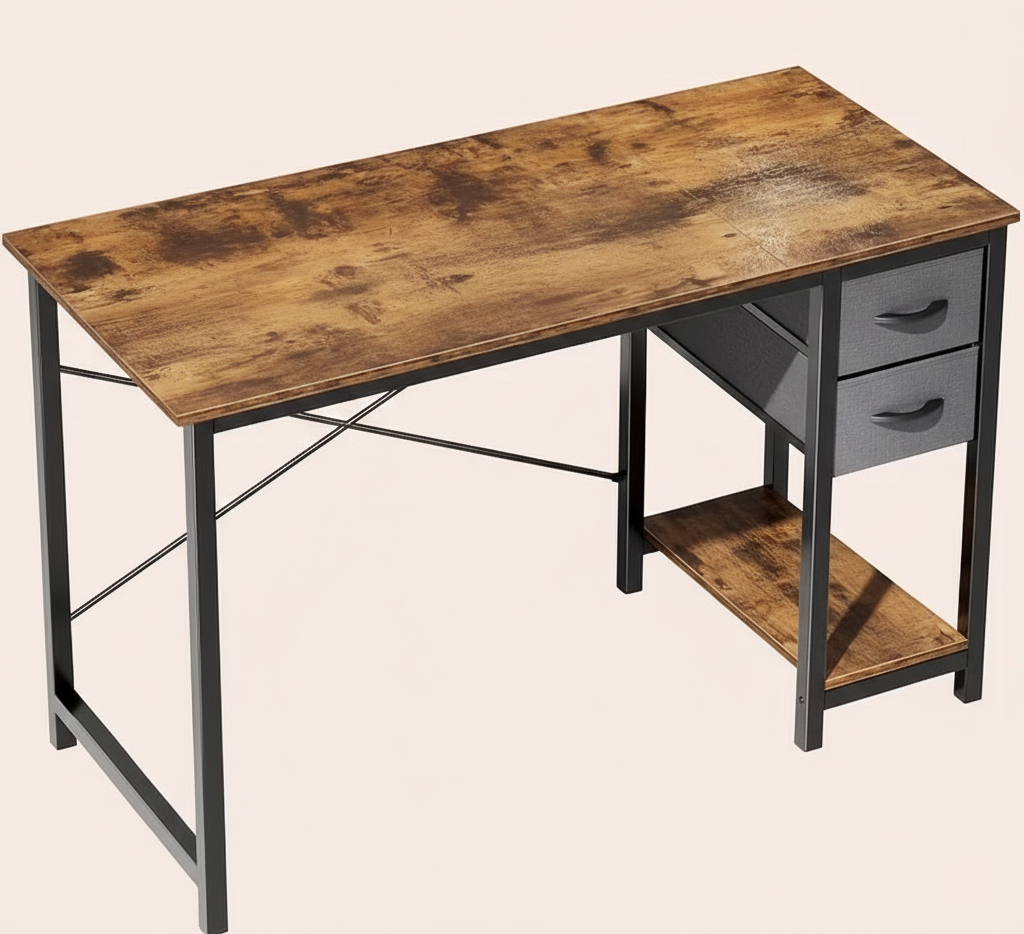 40/47 Inch Computer Desk with Fabric Storage Drawers, Modern Home Office Table