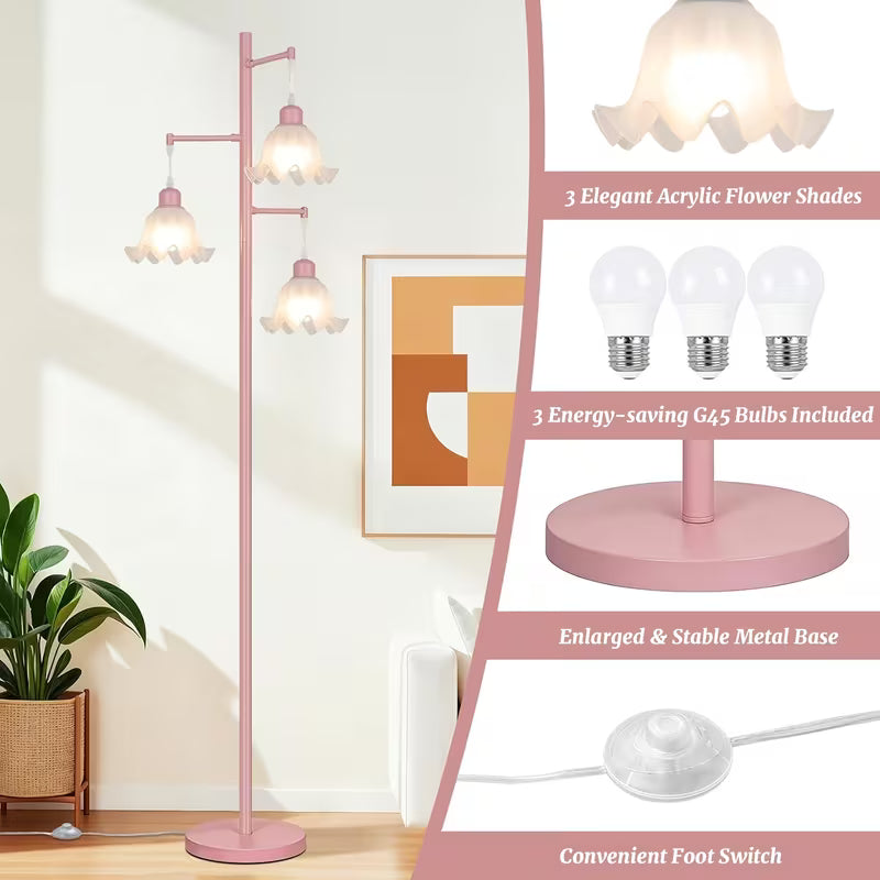 68-Inch 3-Light Flower Floor Lamp with Acrylic Shades and LED Bulbs