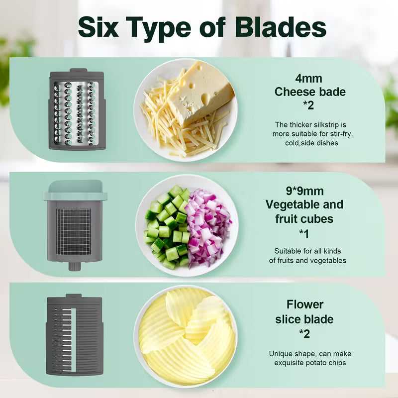 6-in-1 Electric Powered Cheese Grater Food Dicer Slicer
