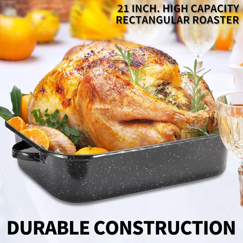 21-Inch Rectangular Granite Roasting Pan with Rack and Lid