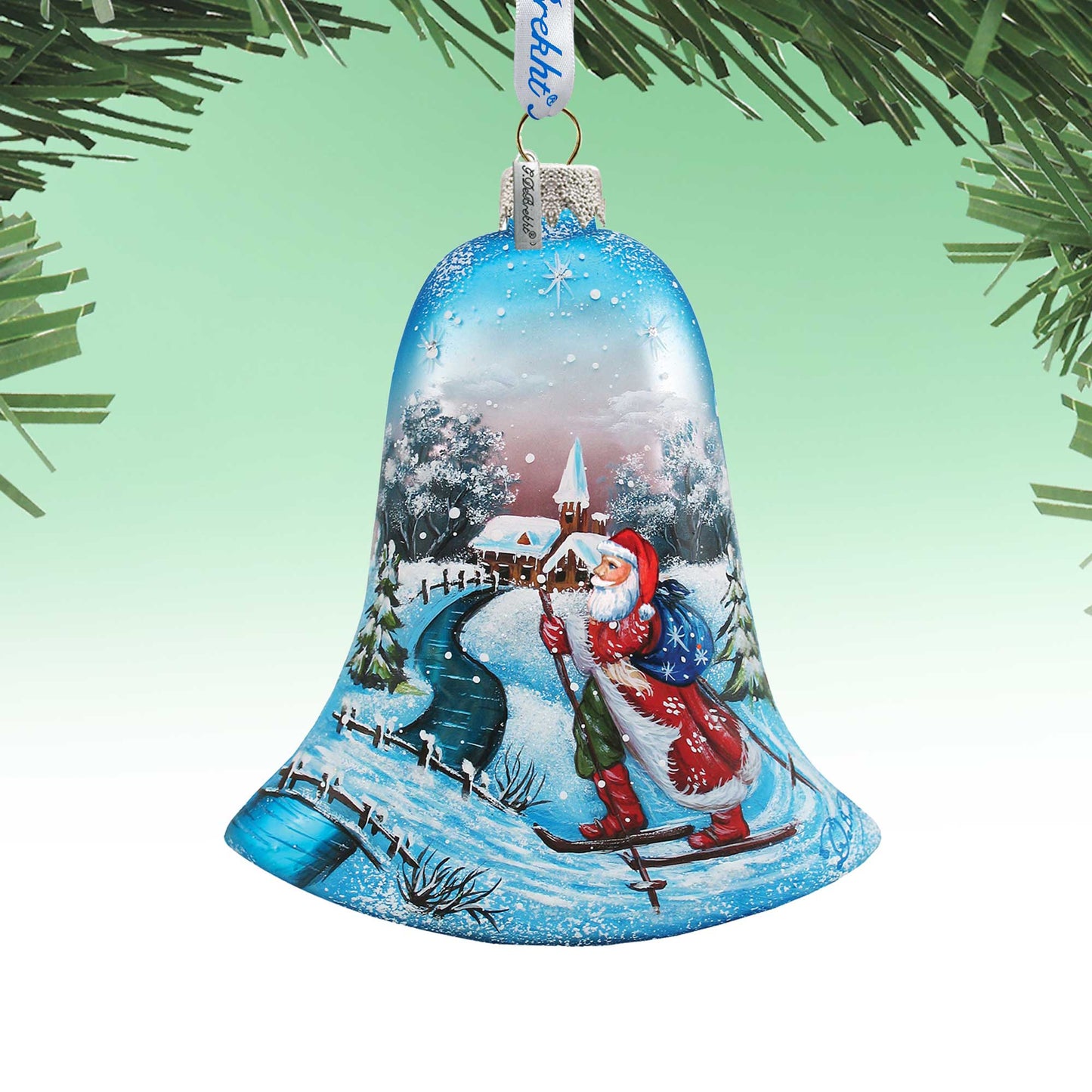 Sledging Santa Ball Glass Ornament