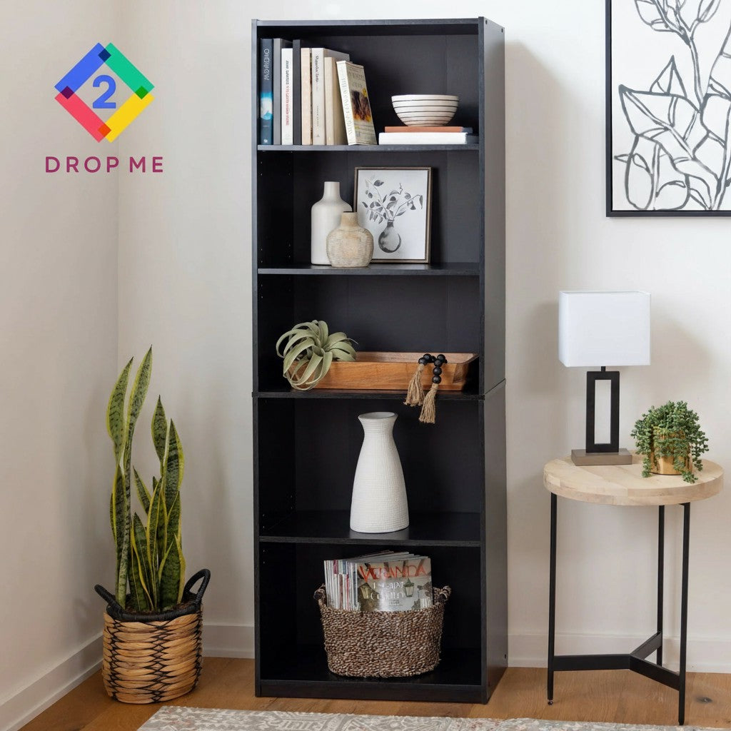 5-Shelf Bookcase with Adjustable Shelves – True Black Oak Finish