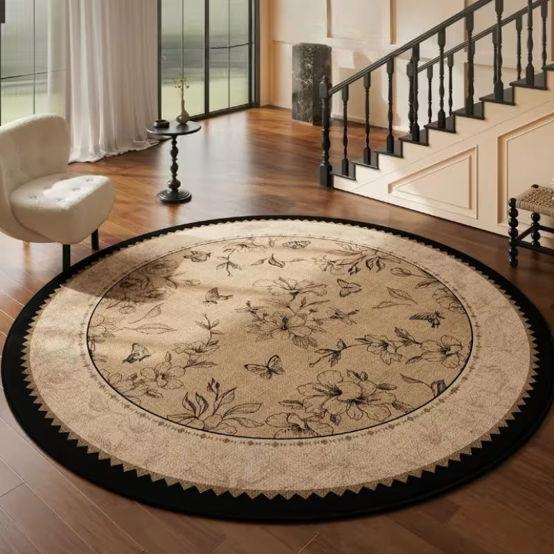 Medieval Style Round Velvet Plush Area Rug