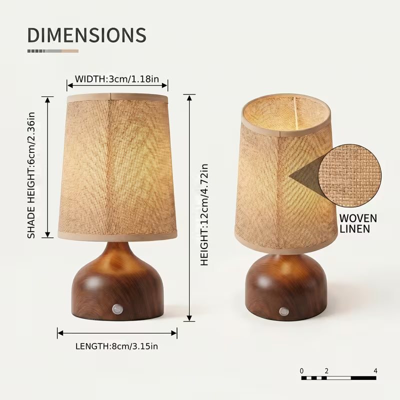 Wireless Rechargeable Wooden Table Lamp with Linen Shade