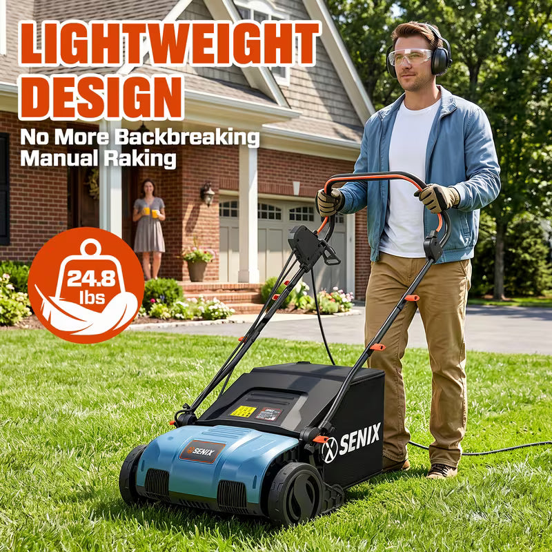 15-Inch 13 Amp Electric 2-in-1 Lawn Dethatcher and Scarifier