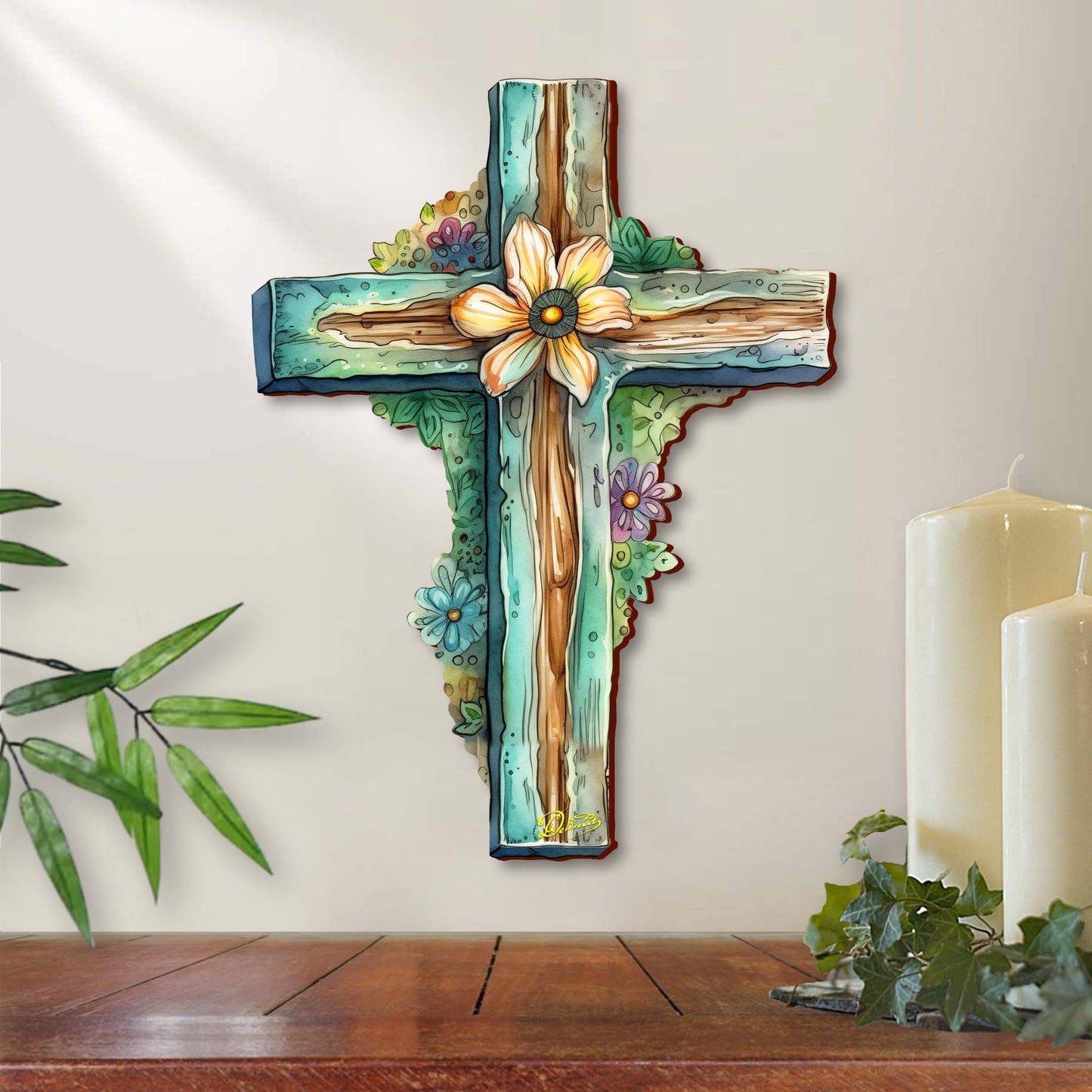 Teal Wooden Cross  - Easter Spring Decor
