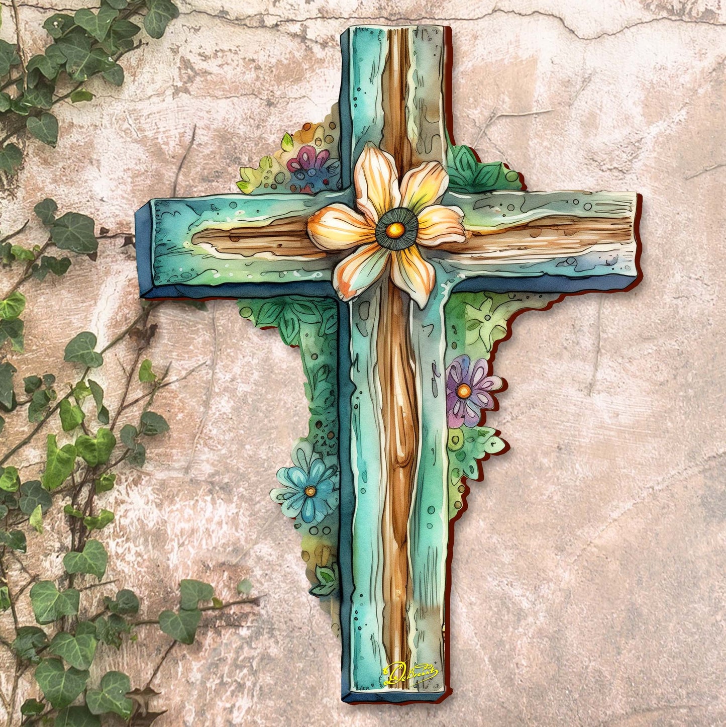 Teal Wooden Cross  - Easter Spring Decor
