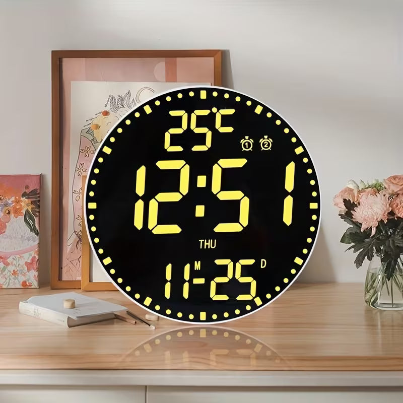 Round LED Mirror Wall Clock with USB Timer for Home and Office