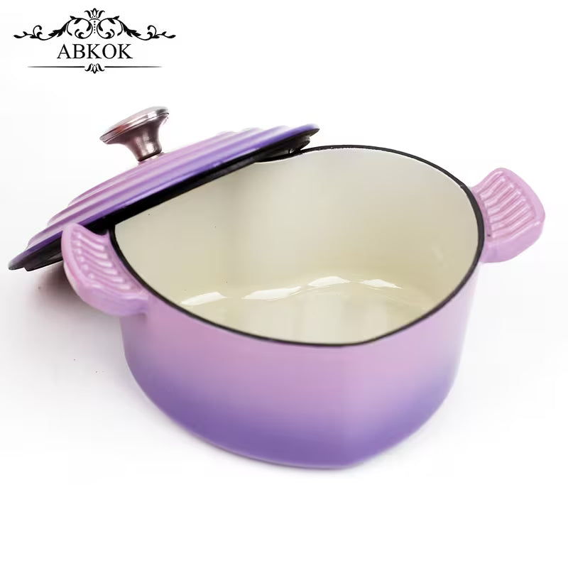3-Quart Heart-Shaped Enamel Cast Iron Dutch Oven with Lid Purple