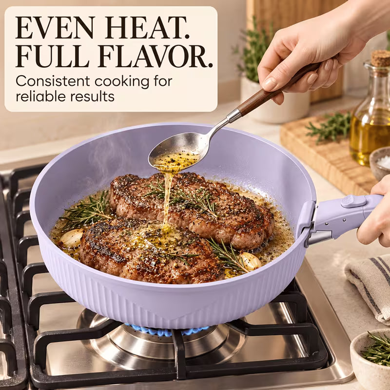 24-Piece Nonstick Cookware Set with Detachable Handles