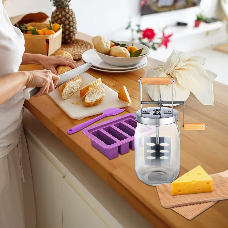 6-Piece Manual Butter Churner Mason Jar Set