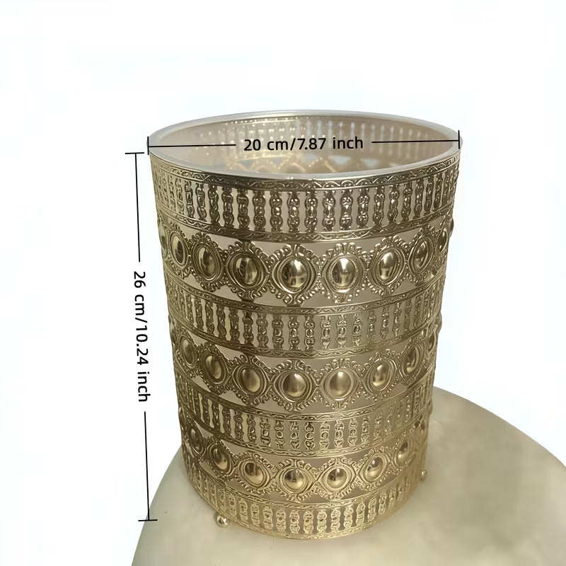 Luxury European Style Hollow Decorative Iron Waste Bin with Transparent Liner