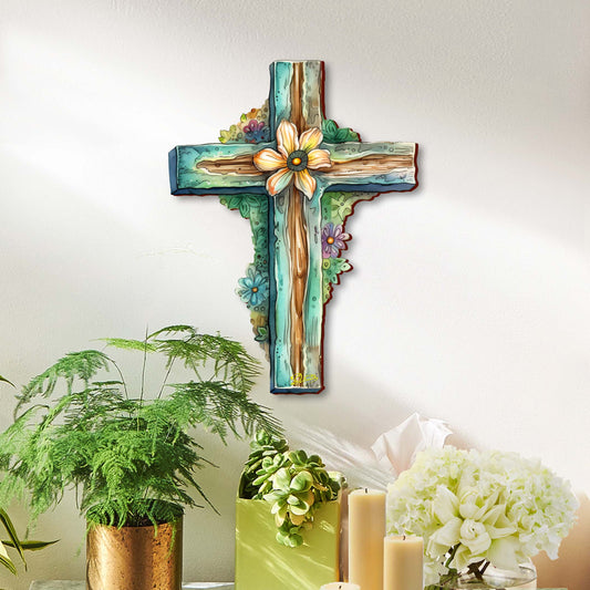 Teal Wooden Cross  - Easter Spring Decor