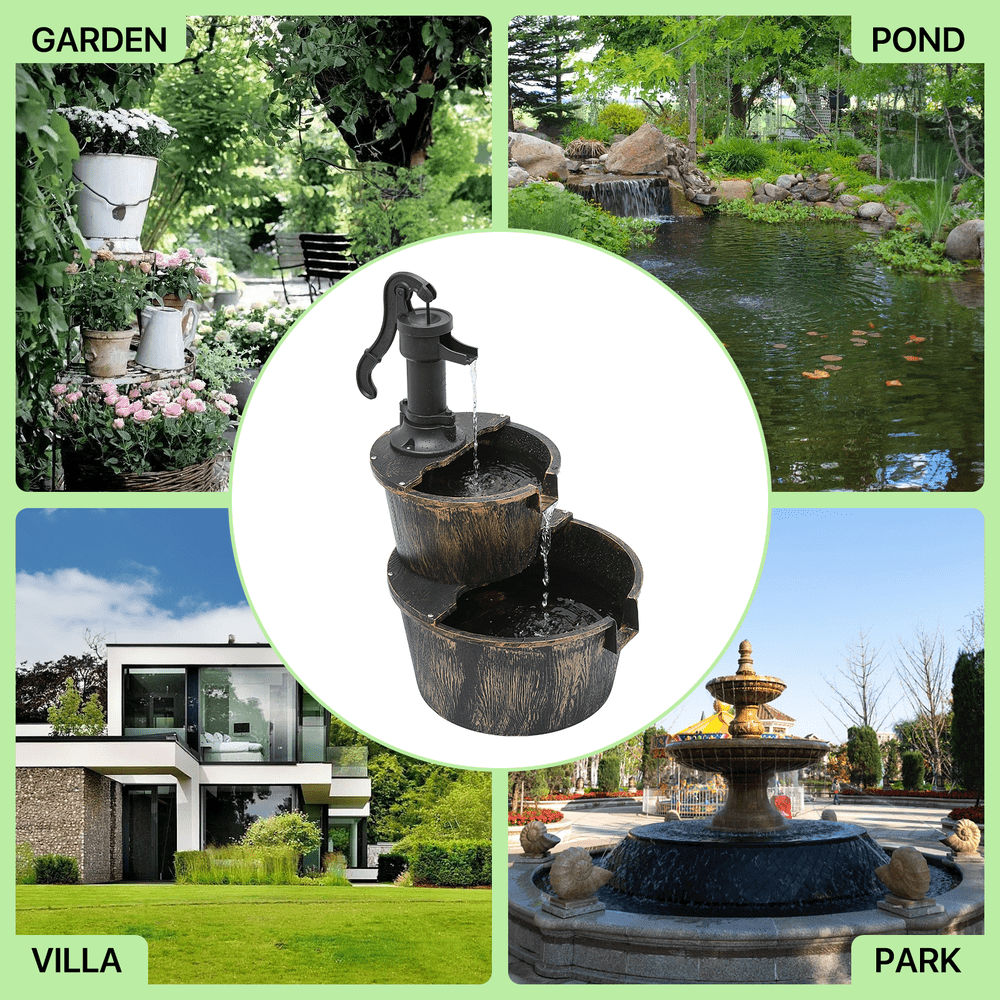 2-Tier Waterfall Fountain for Patio Garden Backyard Decking