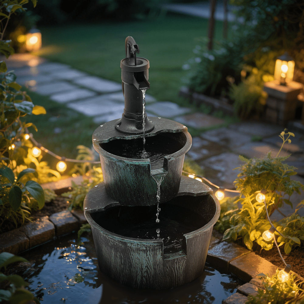 2-Tier Waterfall Fountain for Patio Garden Backyard Decking