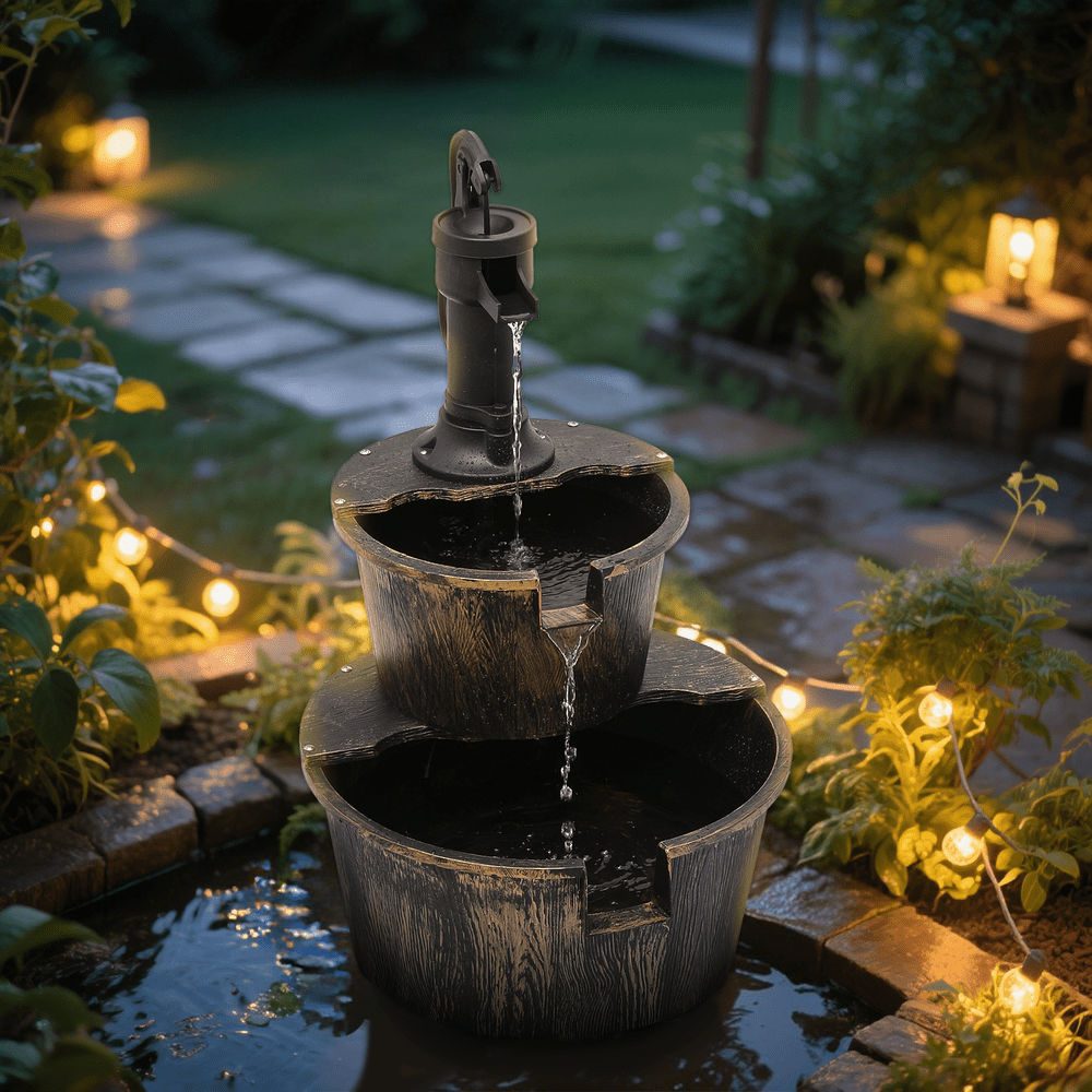 2-Tier Waterfall Fountain for Patio Garden Backyard Decking