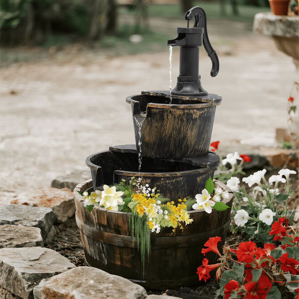 2-Tier Waterfall Fountain for Patio Garden Backyard Decking