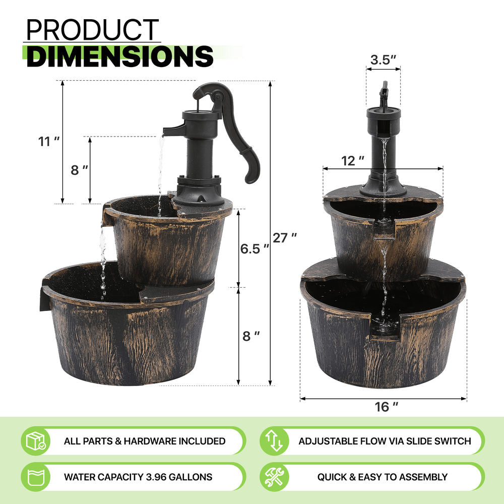 2-Tier Waterfall Fountain for Patio Garden Backyard Decking