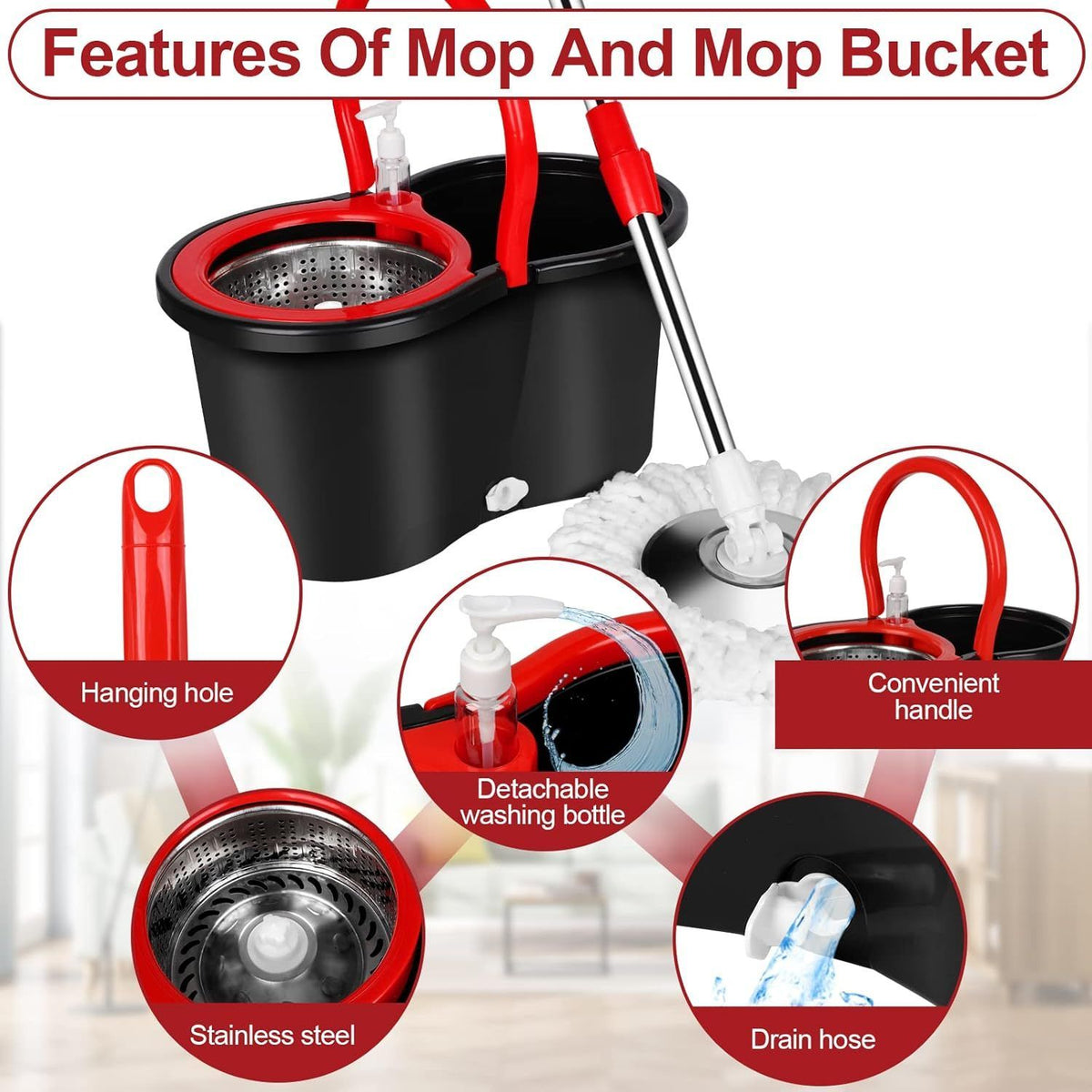 360 Spin Mop and Bucket Set with 4 Microfiber Heads