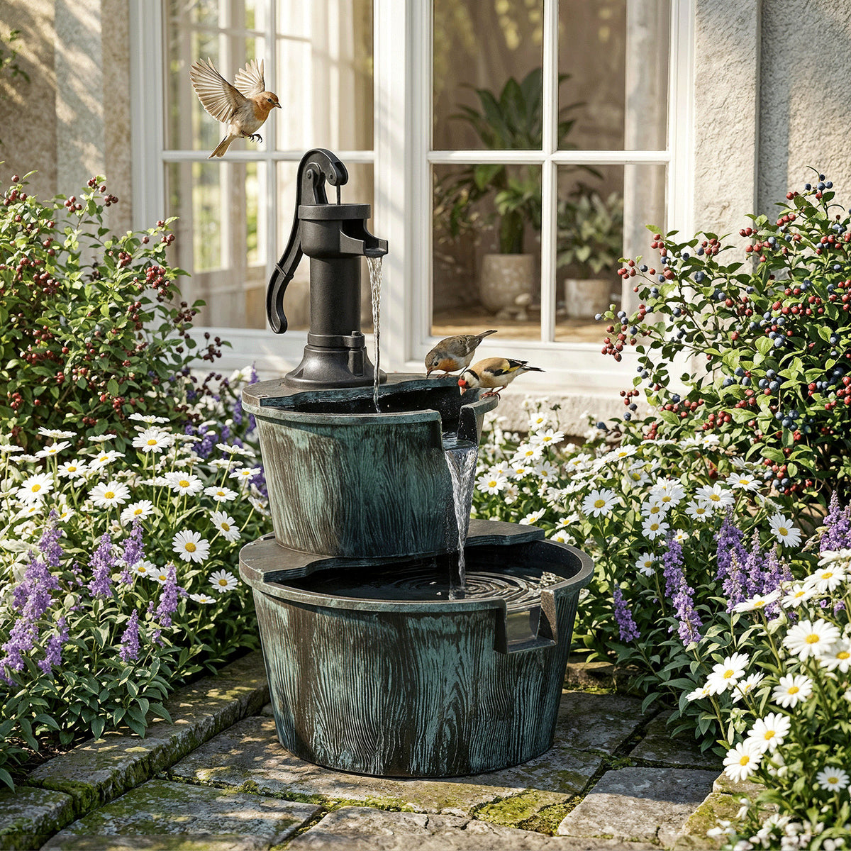 2-Tier Waterfall Fountain for Patio Garden Backyard Decking