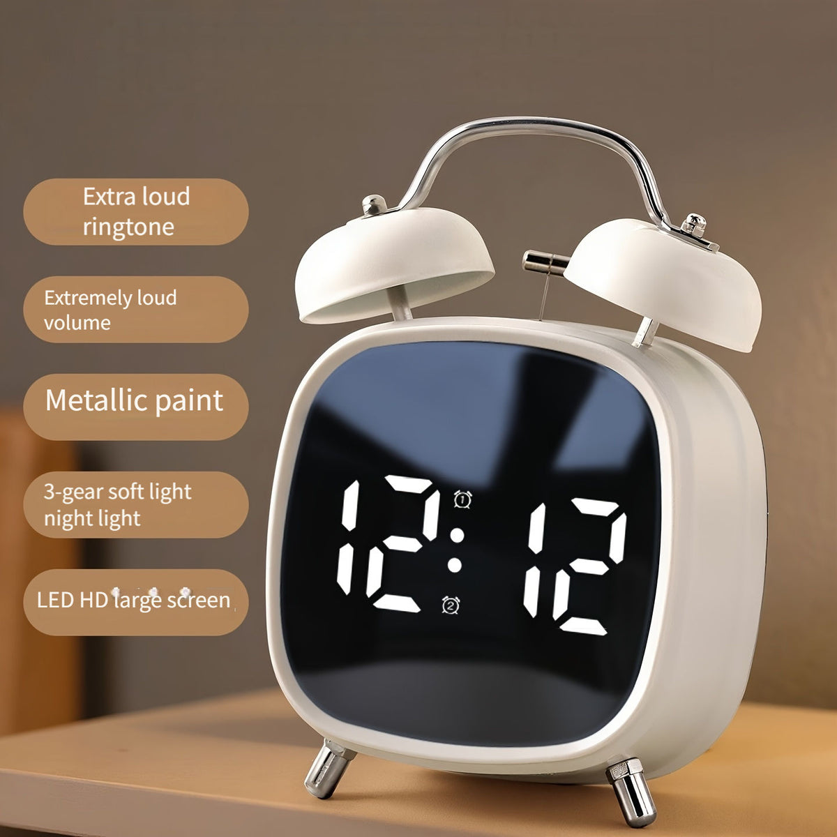 Dual Bell Digital Alarm Clock with Adjustable Brightness