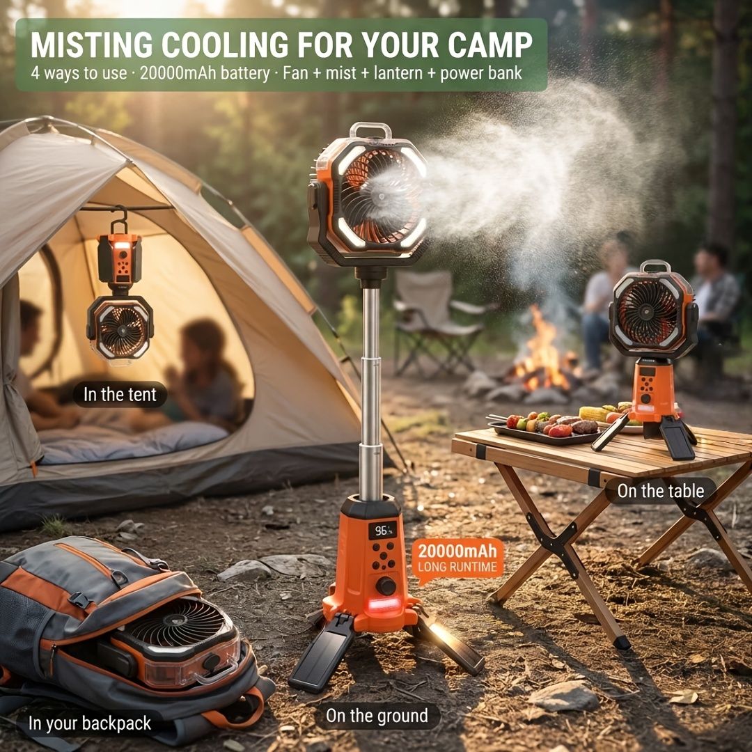 Portable Camping Fan Humidifier Lantern Power Bank