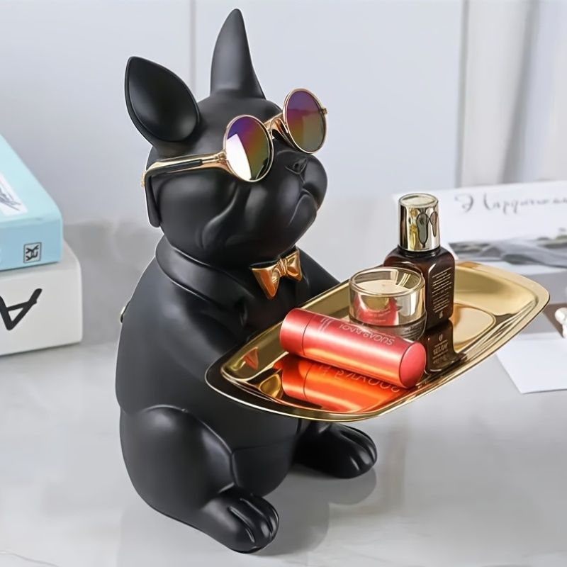 French Bulldog Resin Sculpture with Tray