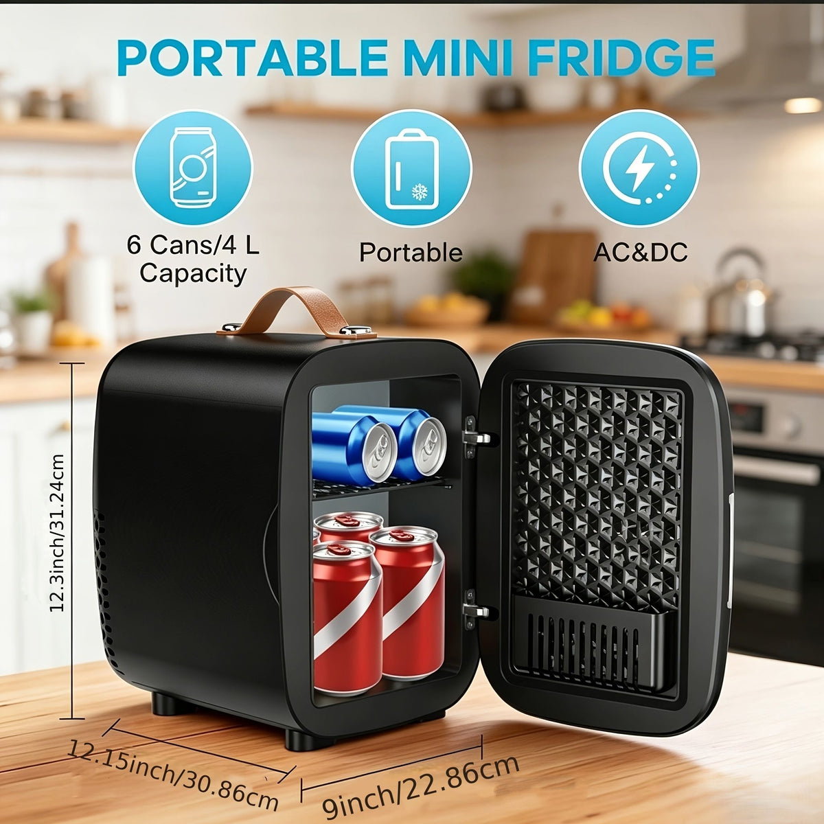 Portable 4L Mini Fridge for 6 Cans