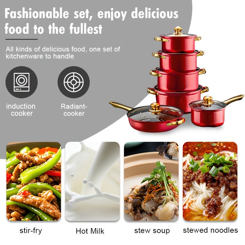 12-Piece Stainless Steel Cookware Set with Saucepans and Wok