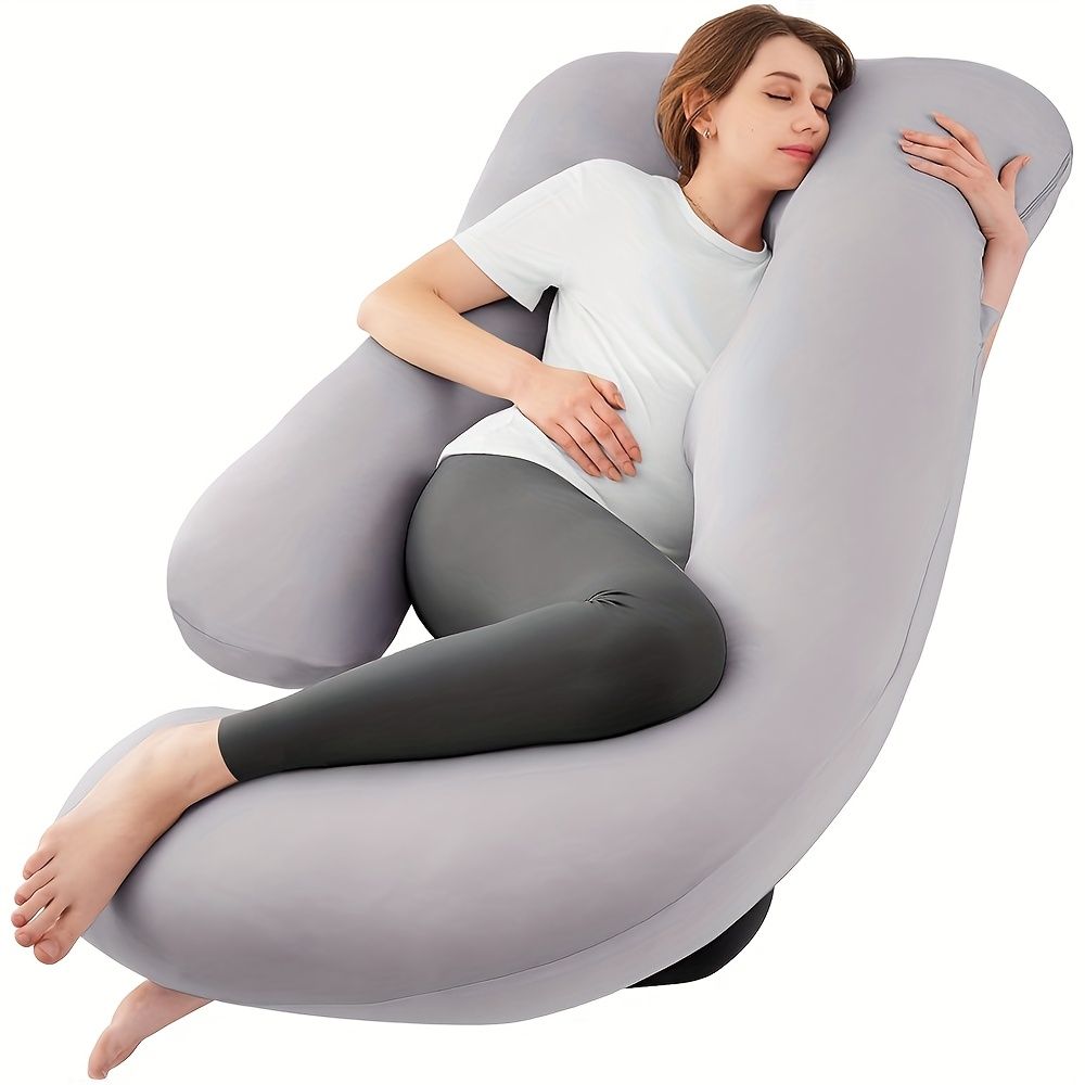 60 Inch J-Shaped Full Body Maternity Pillow with Velvet Pillowcase