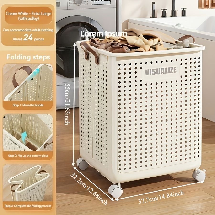 Rolling Laundry Cart With Lid And Handles