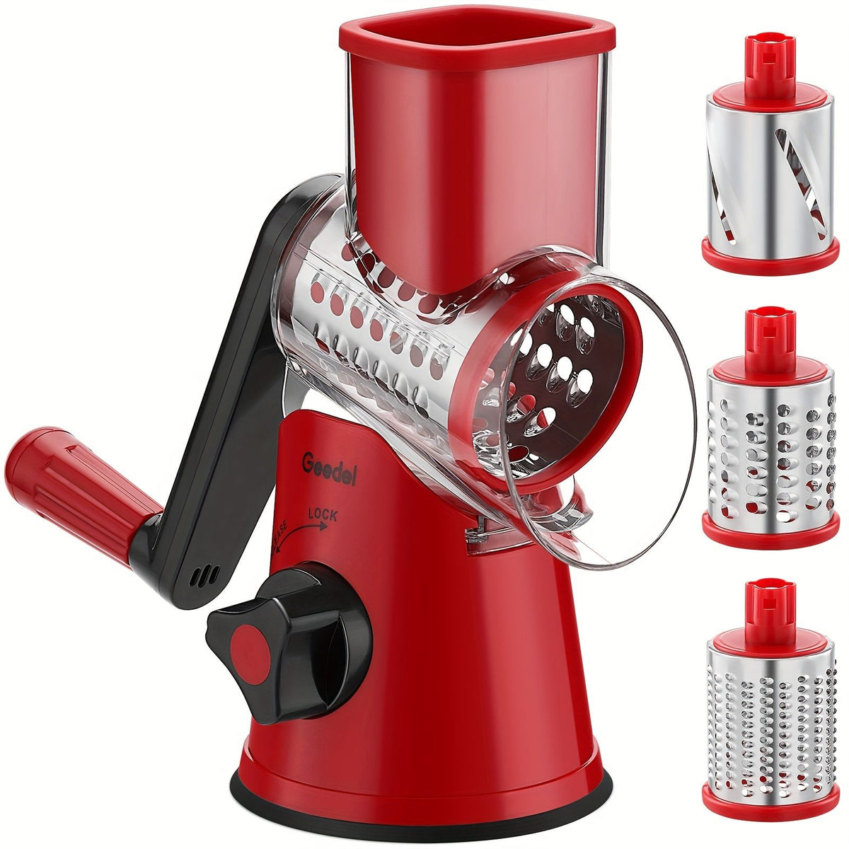 Crank 3-Blade Cheese and Vegetable Grater with Suction Base