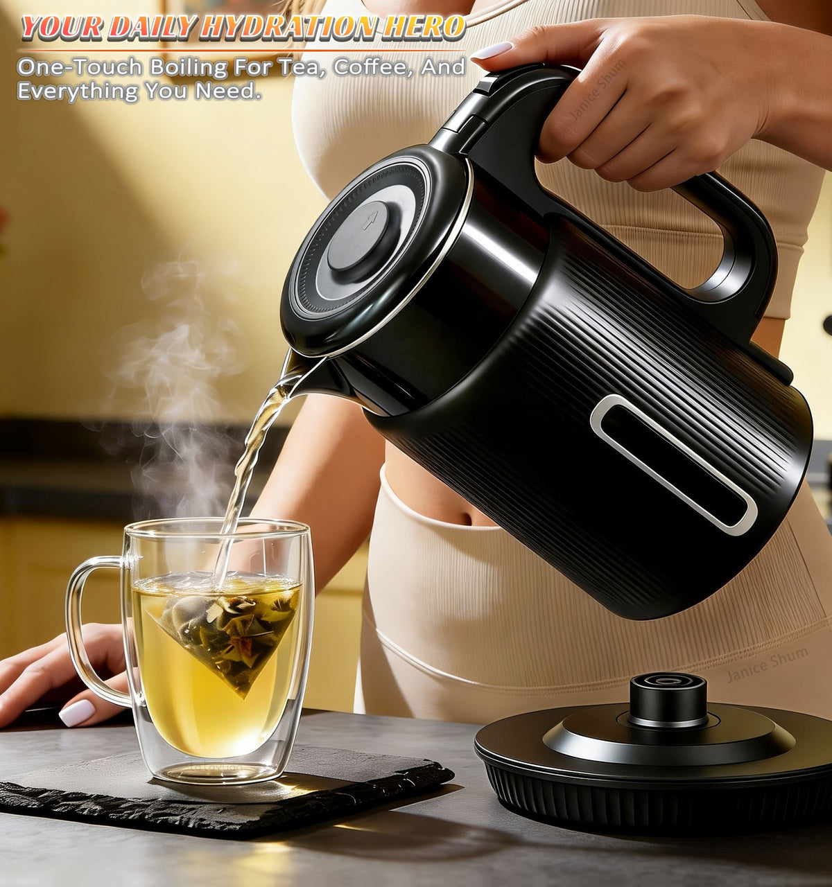1000W Electric Kettle 1.7L Water Boiler 304 Stainless Steel Double Wall Auto Shut Off