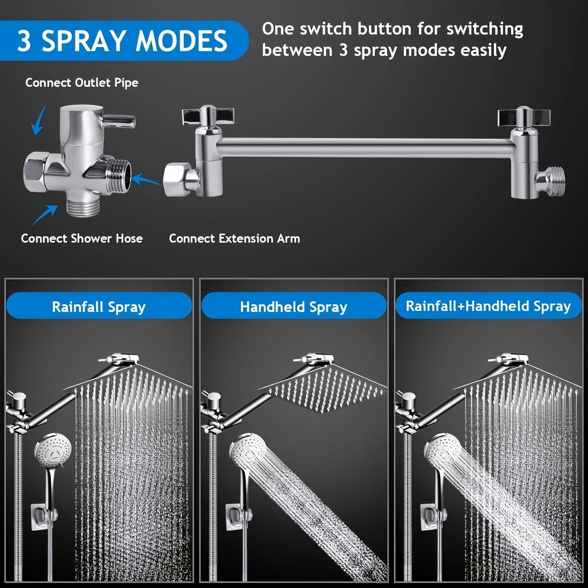 High Pressure Shower Head with Handheld Spray 9 Settings