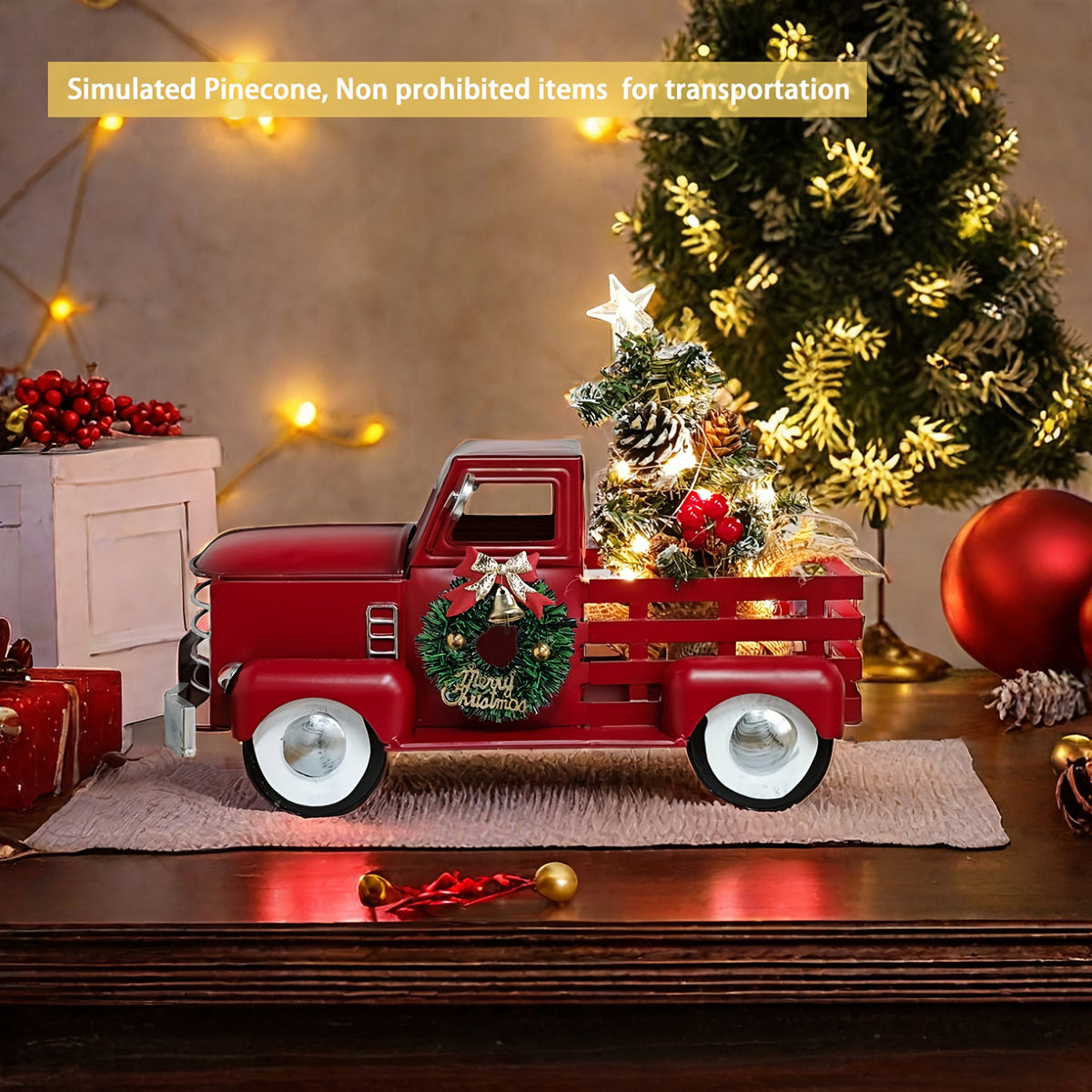 Vintage Truck Decor with Warm White Flashing Lights