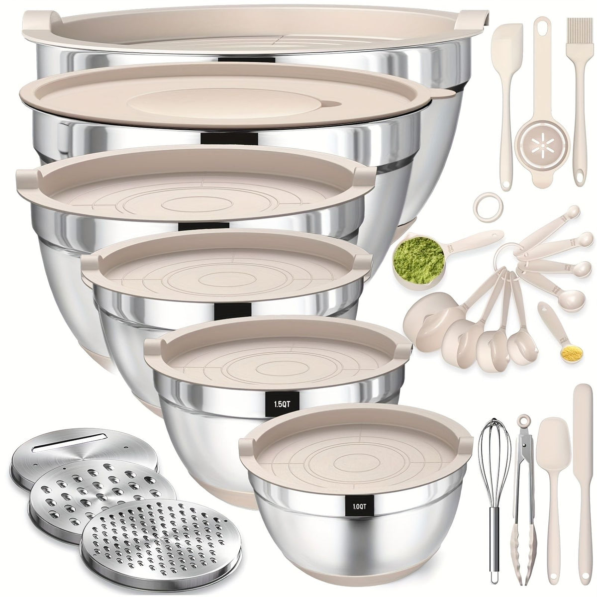 26-Piece Stainless Steel Mixing Bowl Set with Airtight Lids