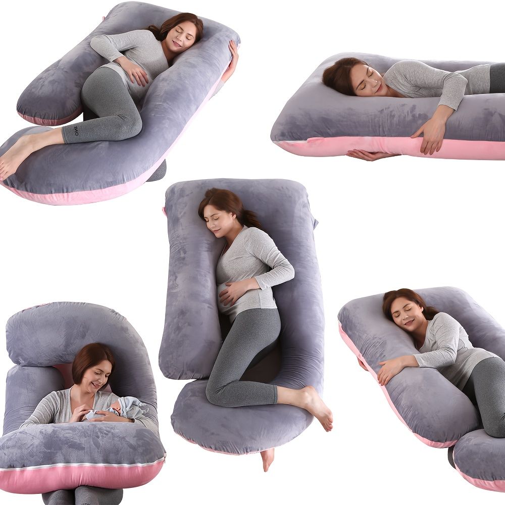 60 Inch J-Shaped Full Body Maternity Pillow with Velvet Pillowcase