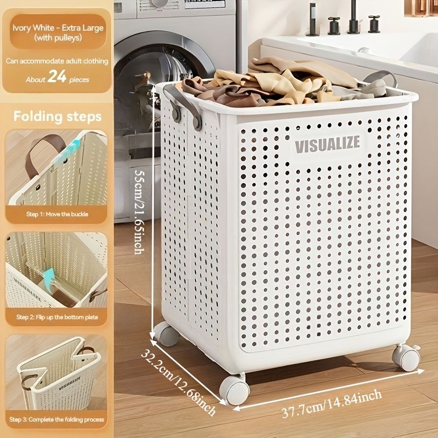 Rolling Laundry Cart With Lid And Handles