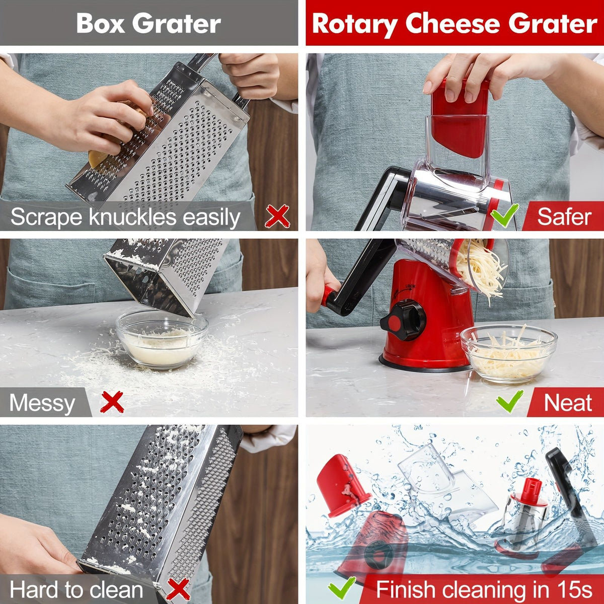 Crank 3-Blade Cheese and Vegetable Grater with Suction Base