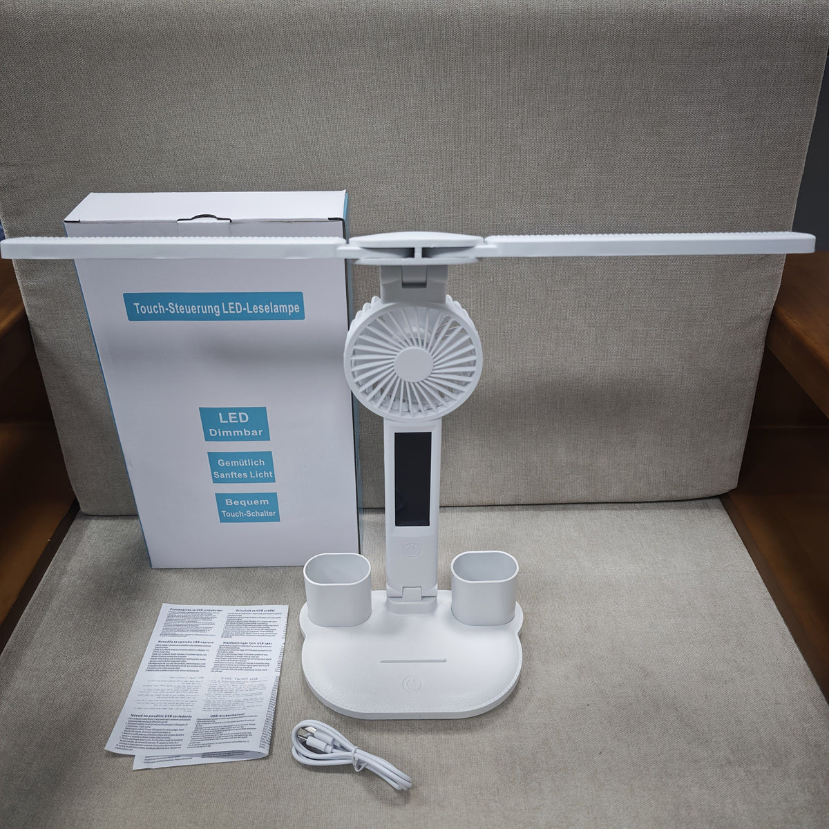 LED Desk Lamp with Cooling Fan and Pen Holders