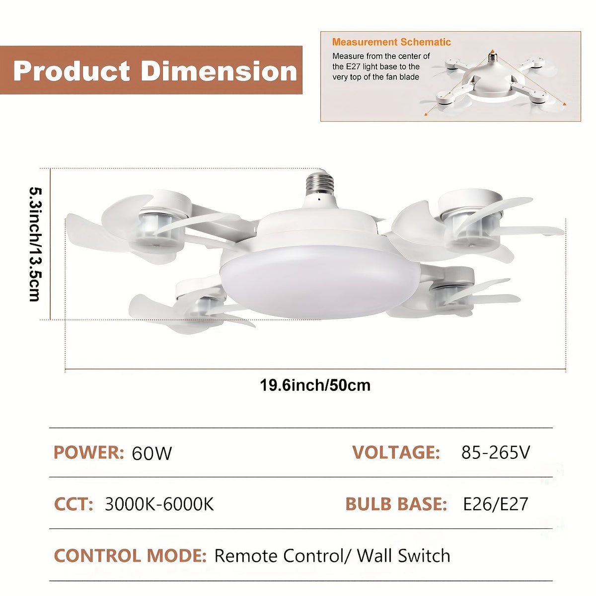 E27 E26 LED Ceiling Fan Light with Remote