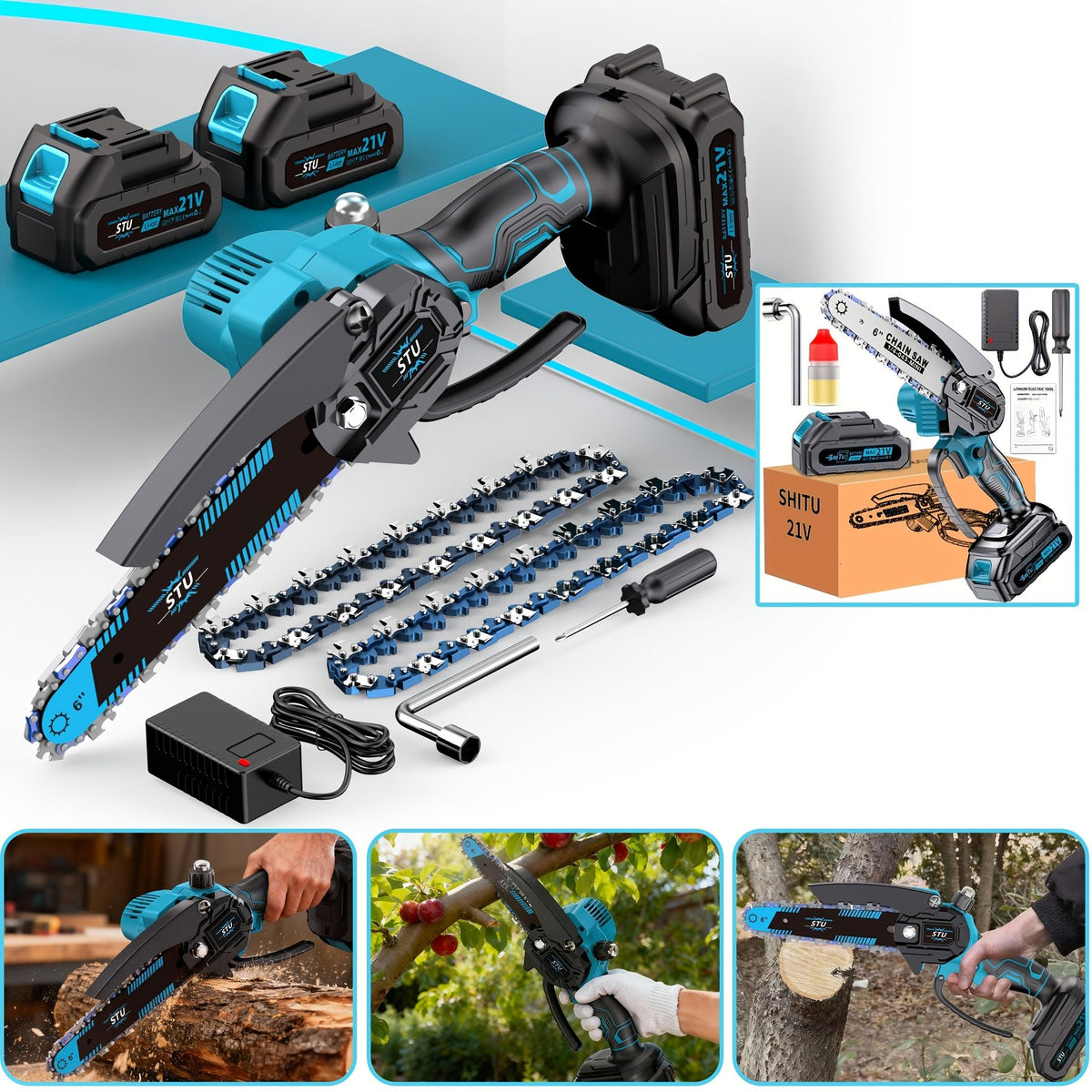 Mini Cordless Handheld Chainsaw with Safety Lock