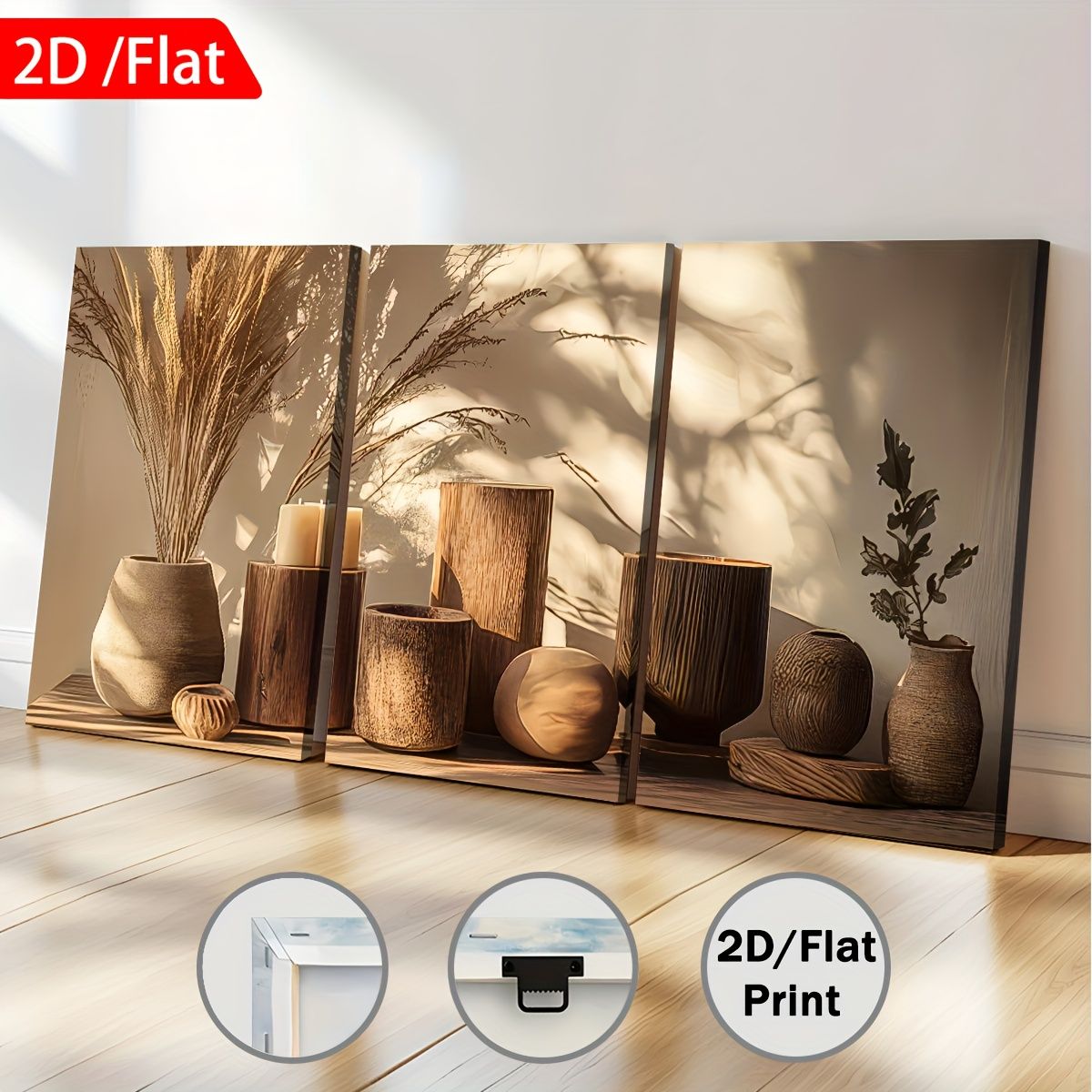 3-Piece Framed Canvas Wall Art Potted Plant Set