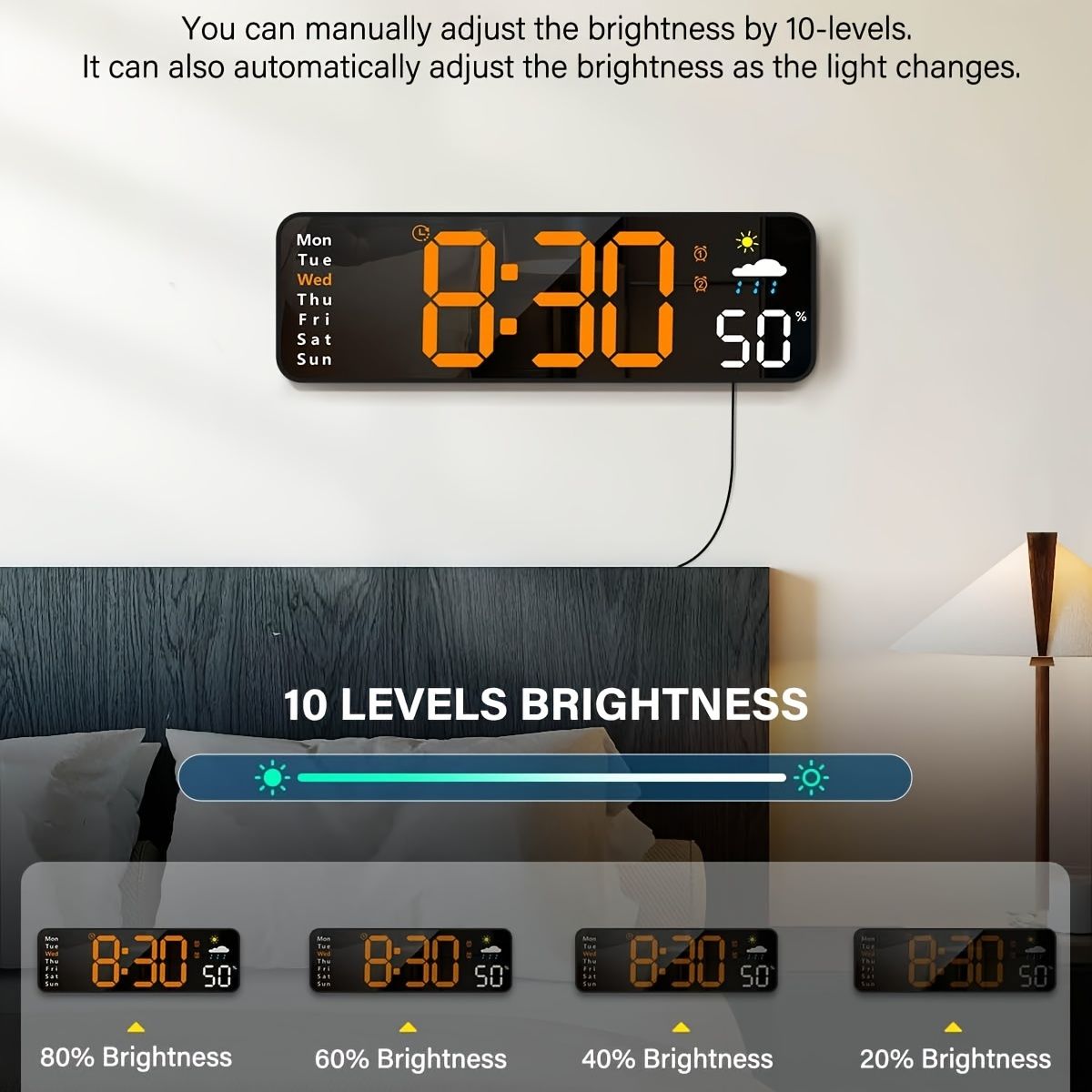 11" Digital Wall Clock with Remote RGB Backlight Alarm